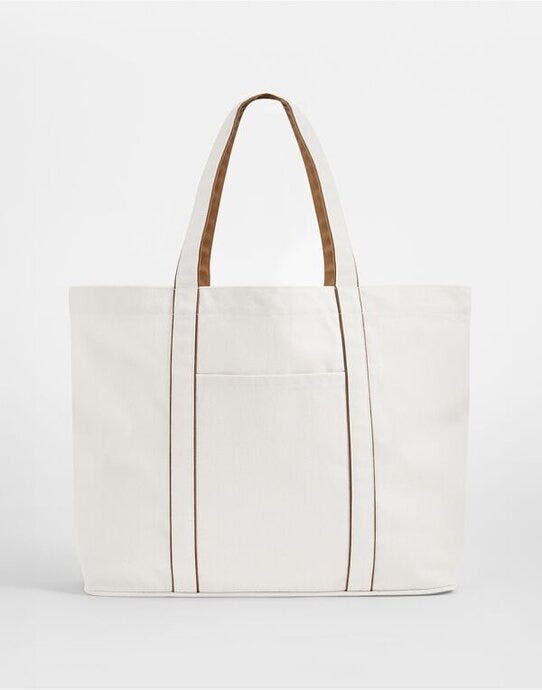 Westford Mill W952 Courtside Large Tote - Soft White/Caramel