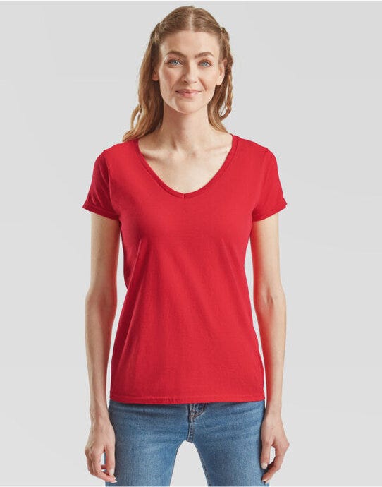 Fruit Of The Loom 61444 FOTL Ladies Iconic 150 V-Neck T - Red