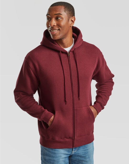 Fruit Of The Loom 62034 FOTL Mens Premium Hooded Sweat Jkt - Burgundy