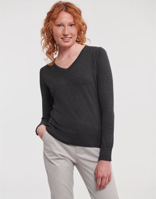 Russell Athletic Collection 710F Russell Collection Ladies VNeck Pullover - Charcoal Marl