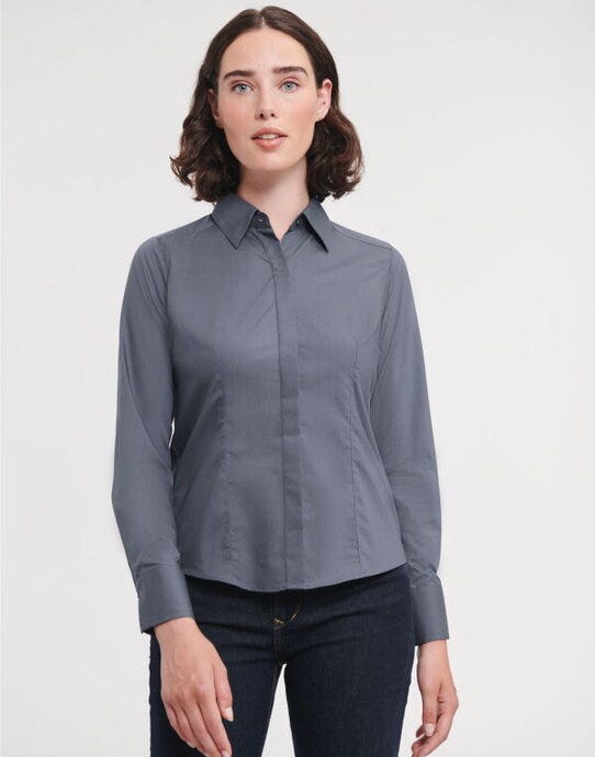 Russell Athletic Collection 924F Russell Collection Lady LS Fitted Poplin - Convoy Grey