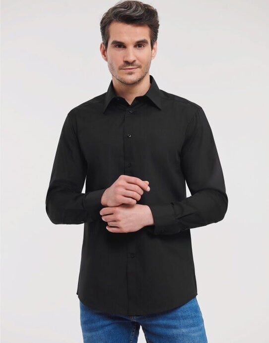 Russell Athletic Collection 924M Russell Collection Mens LS Tailor Poplin - Black