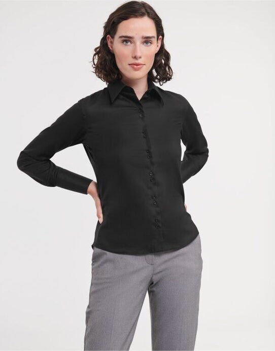 Russell Athletic Collection 956F Russell Collection Lady LS NonIron Shirt - Black