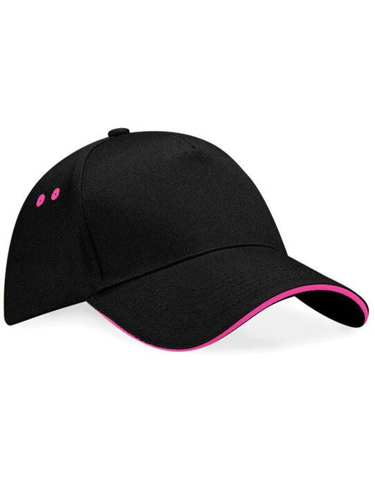 Beechfield B15C Ultimate Sandwich Peak Cap - Black/Fuchia