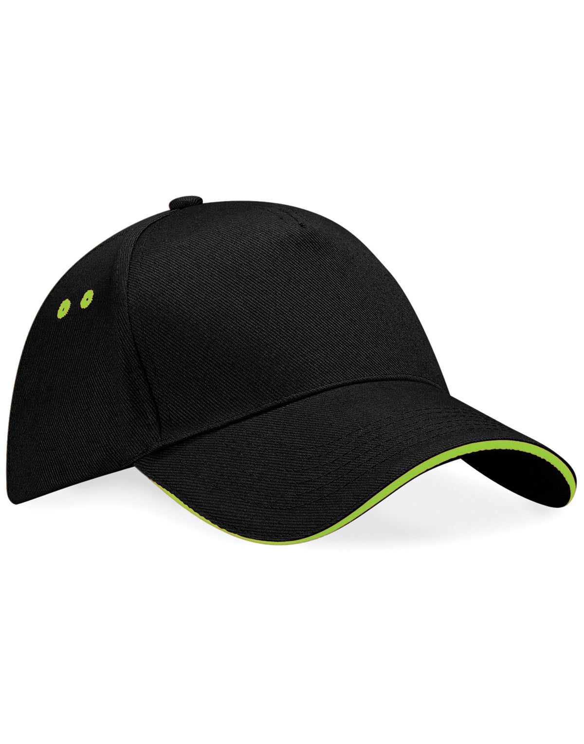 Beechfield B15C Ultimate Sandwich Peak Cap - Black/Lime Green