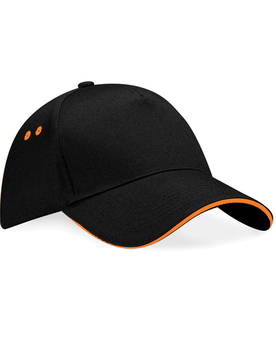 Beechfield B15C Ultimate Sandwich Peak Cap - Black/Orange
