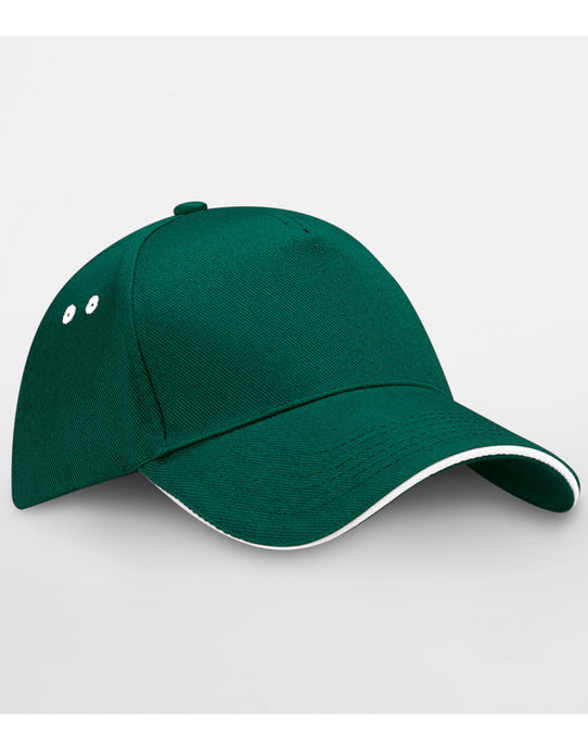 Beechfield B15C Ultimate Sandwich Peak Cap - Bottle Green/White