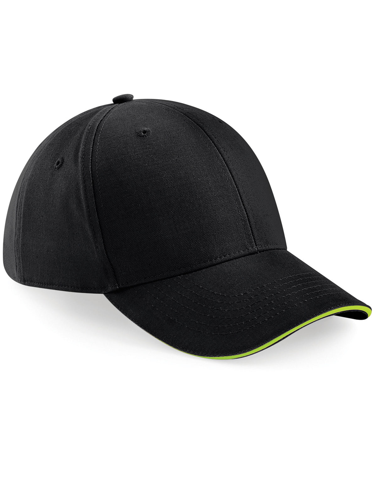 Beechfield B20 Athleisure 6 Panel Cap - Black/Lime Green