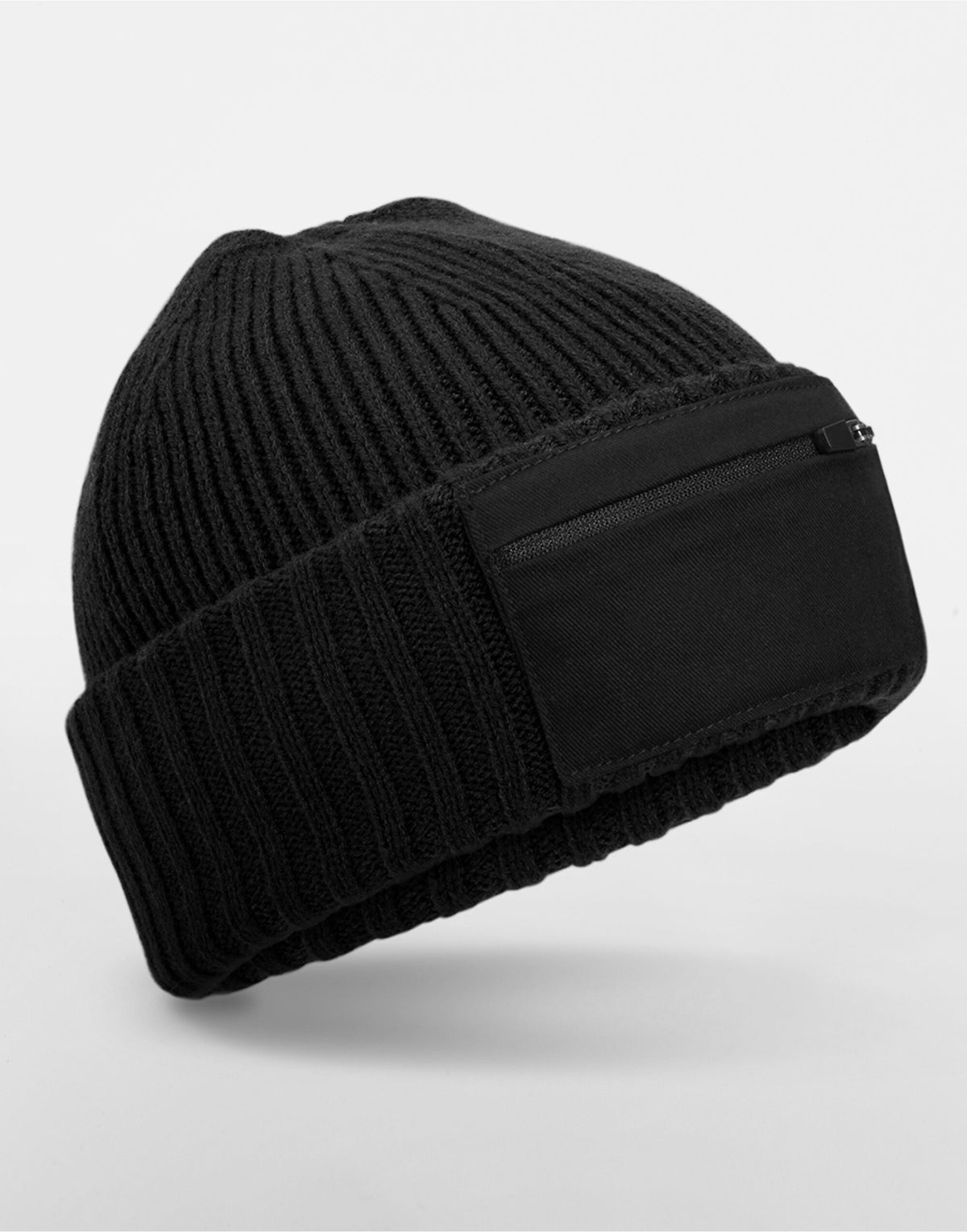 Beechfield B334R Zip Patch Beanie - Black