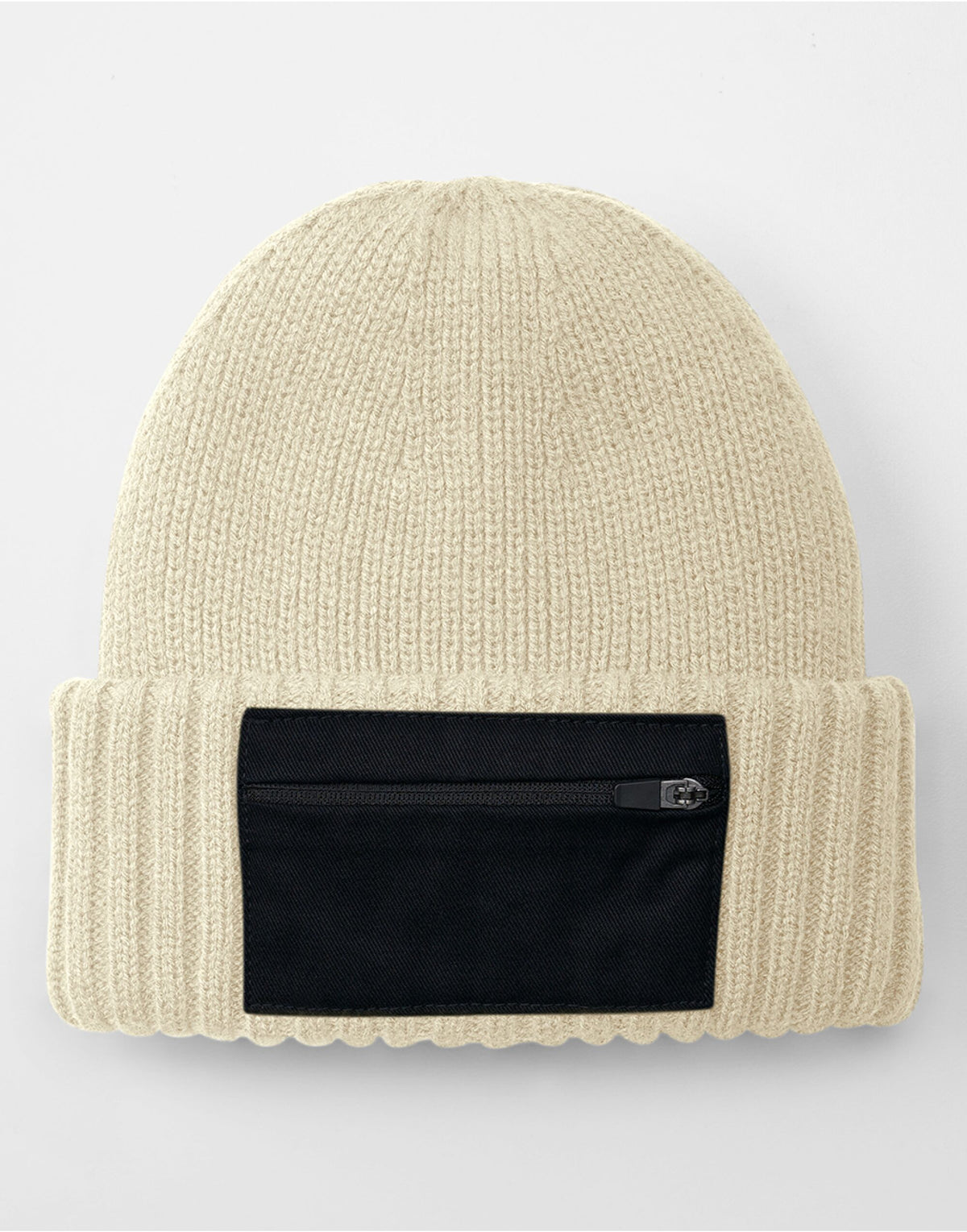 Beechfield B334R Zip Patch Beanie - Sand/Black