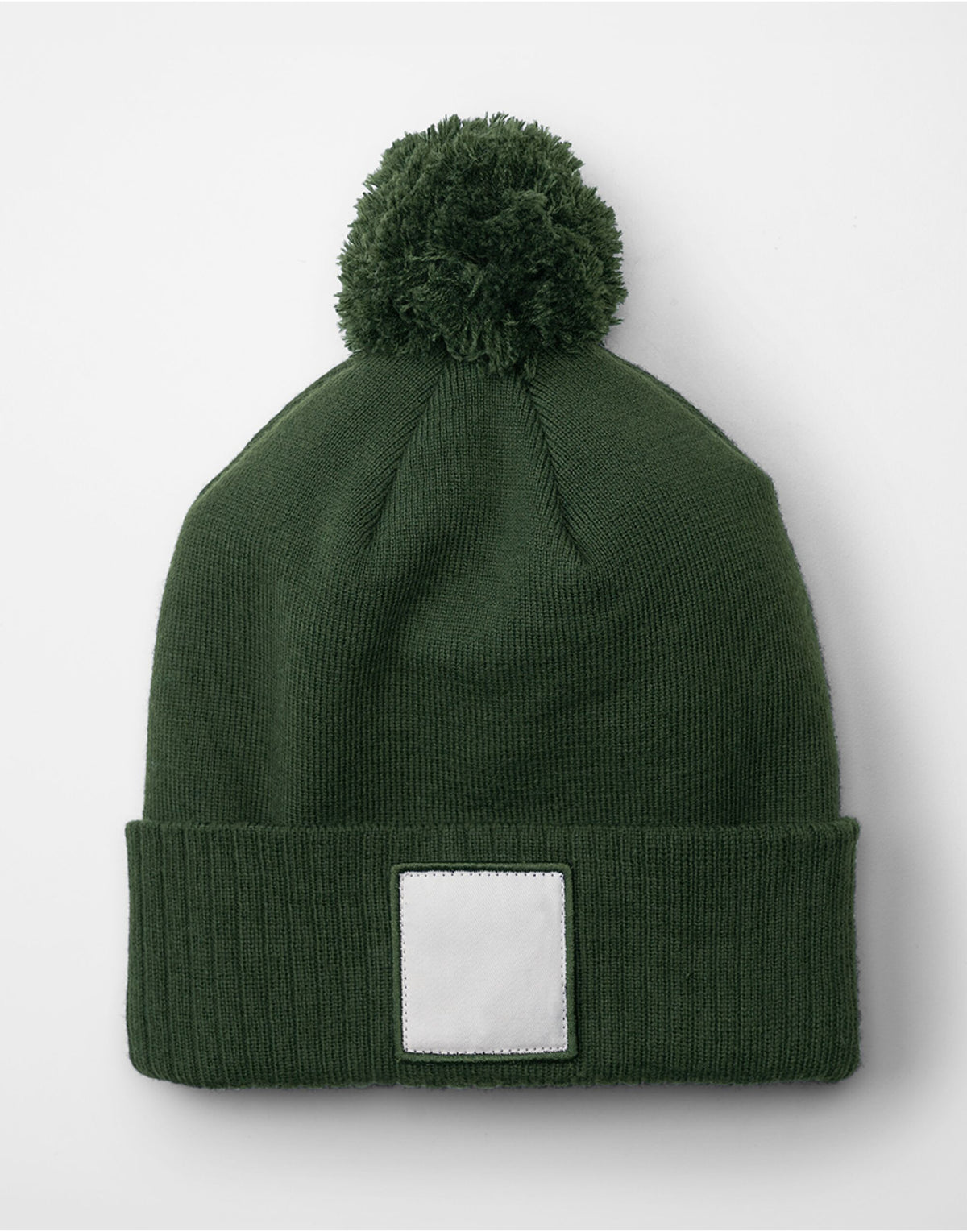 Beechfield B338R Appliqué Patch Pom Beanie - Olive Green/White