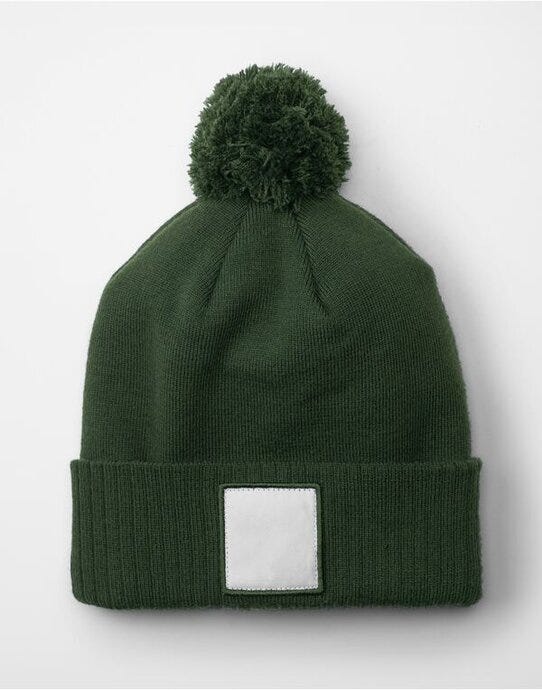 Beechfield B338R Appliqué Patch Pom Beanie - Olive Green/White