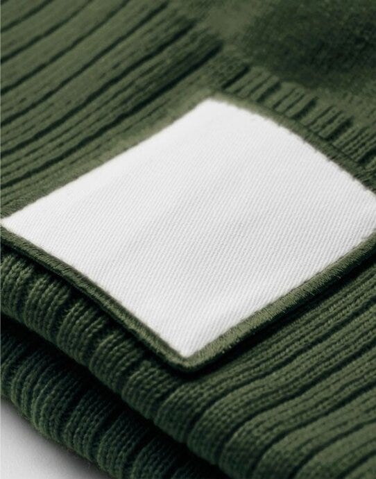 Beechfield B338R Appliqué Patch Pom Beanie - Olive Green/White