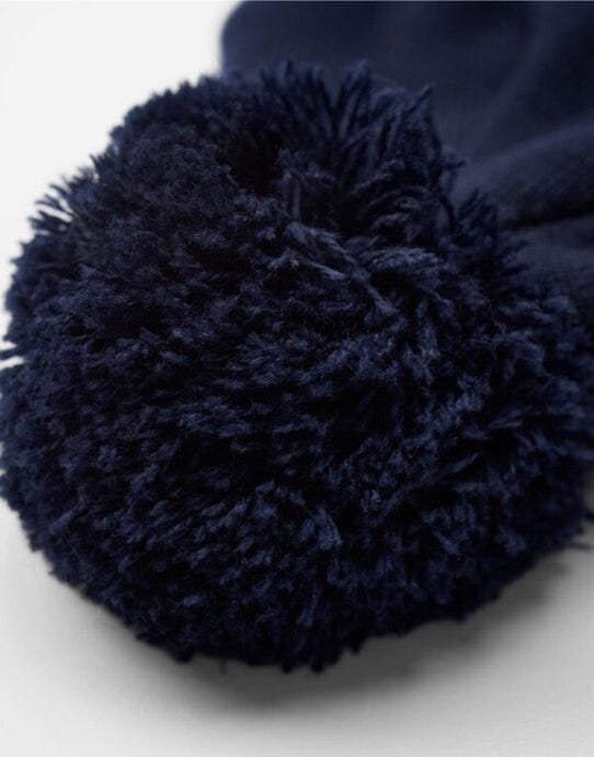 Beechfield B338R Appliqué Patch Pom Beanie - Oxford Navy/White