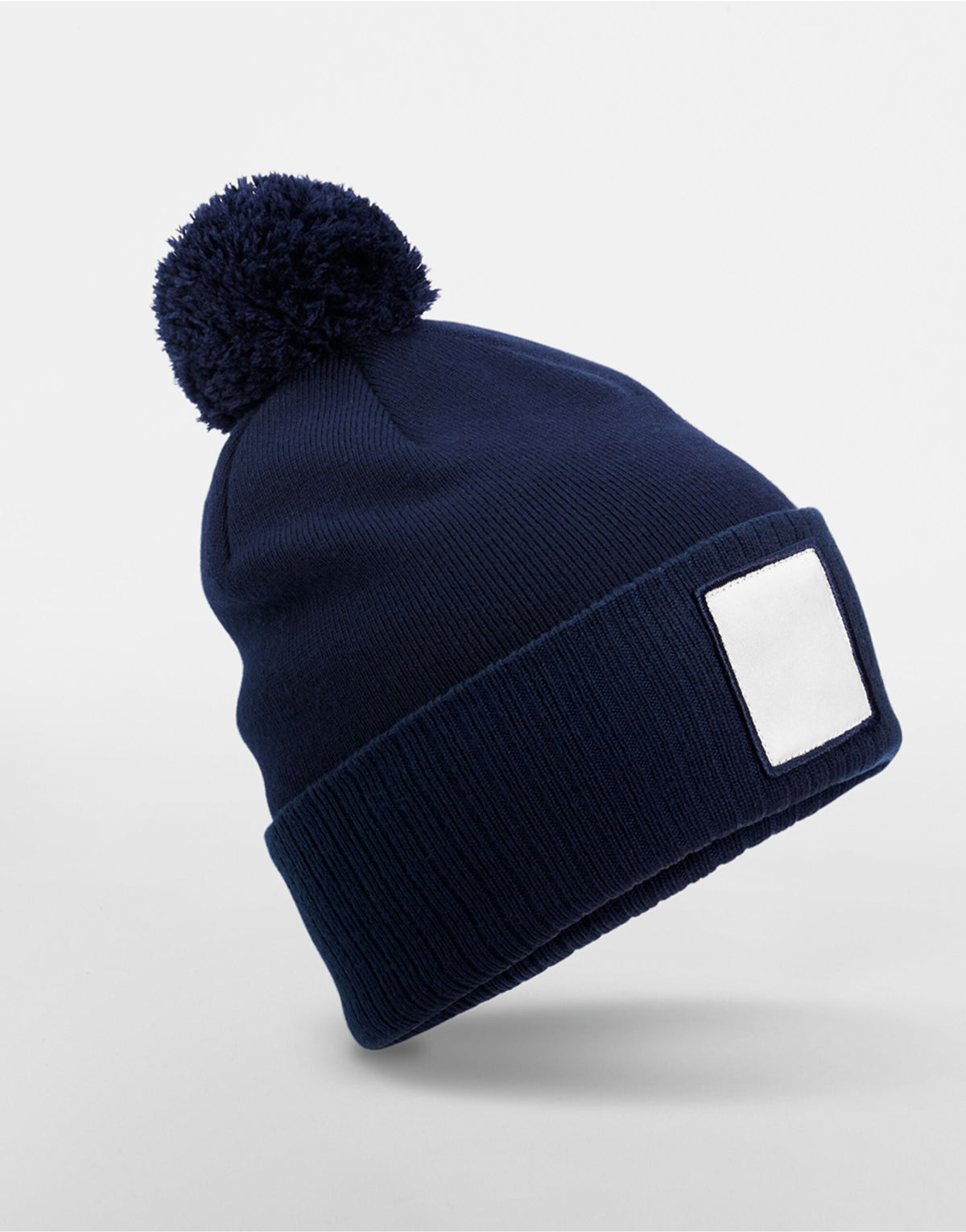 Beechfield B338R Appliqué Patch Pom Beanie - Oxford Navy/White