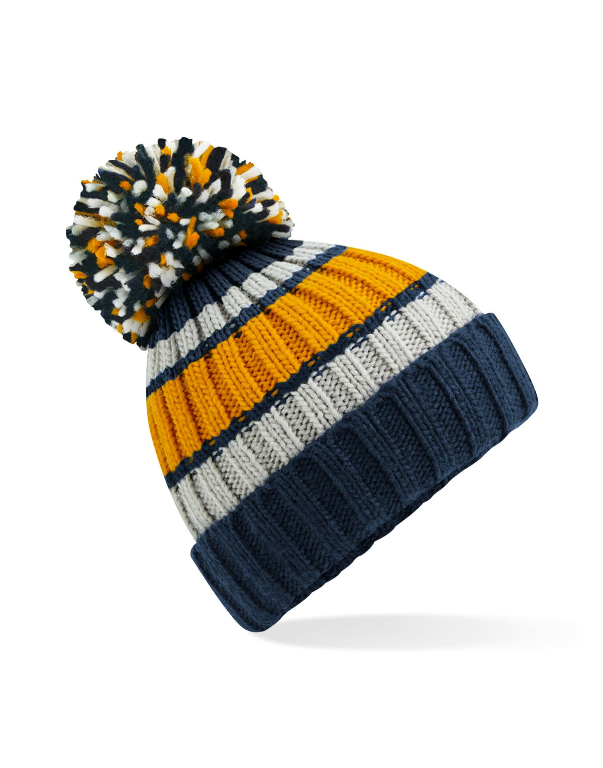 Beechfield B392 Hygge Striped Beanie - Dijon Blue