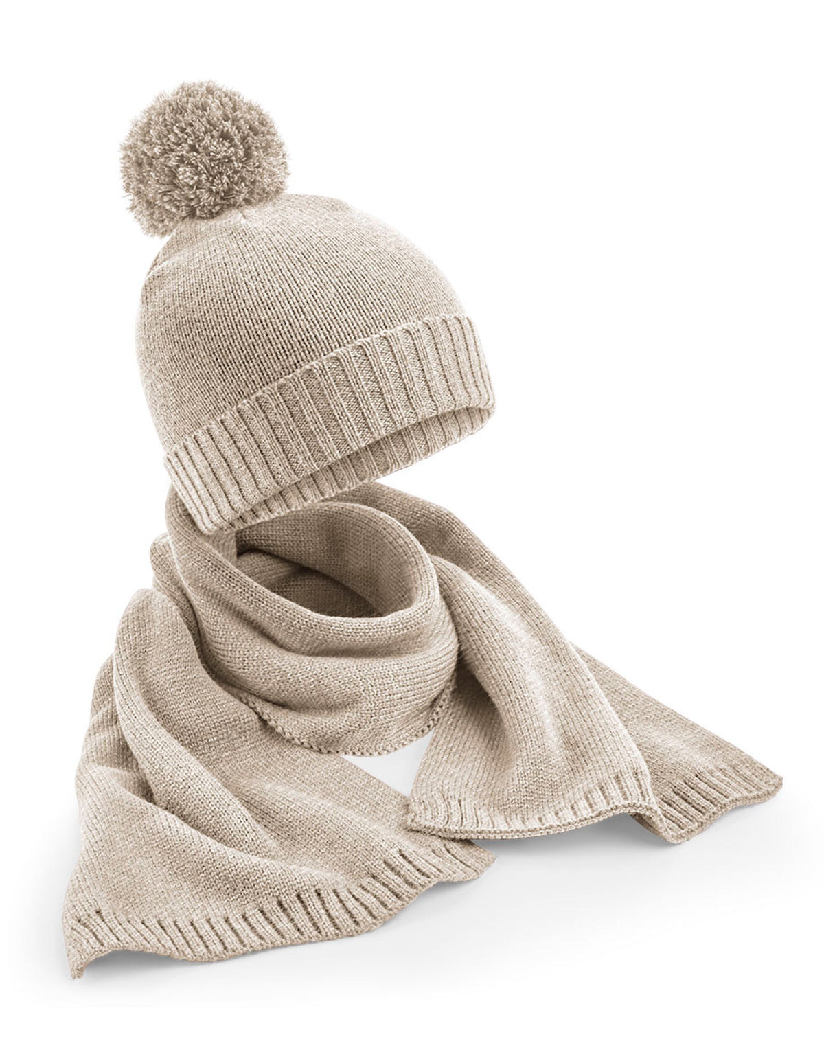 Beechfield B401 Knitted Scarf&Beanie Gift Set - Oatmeal Fleck
