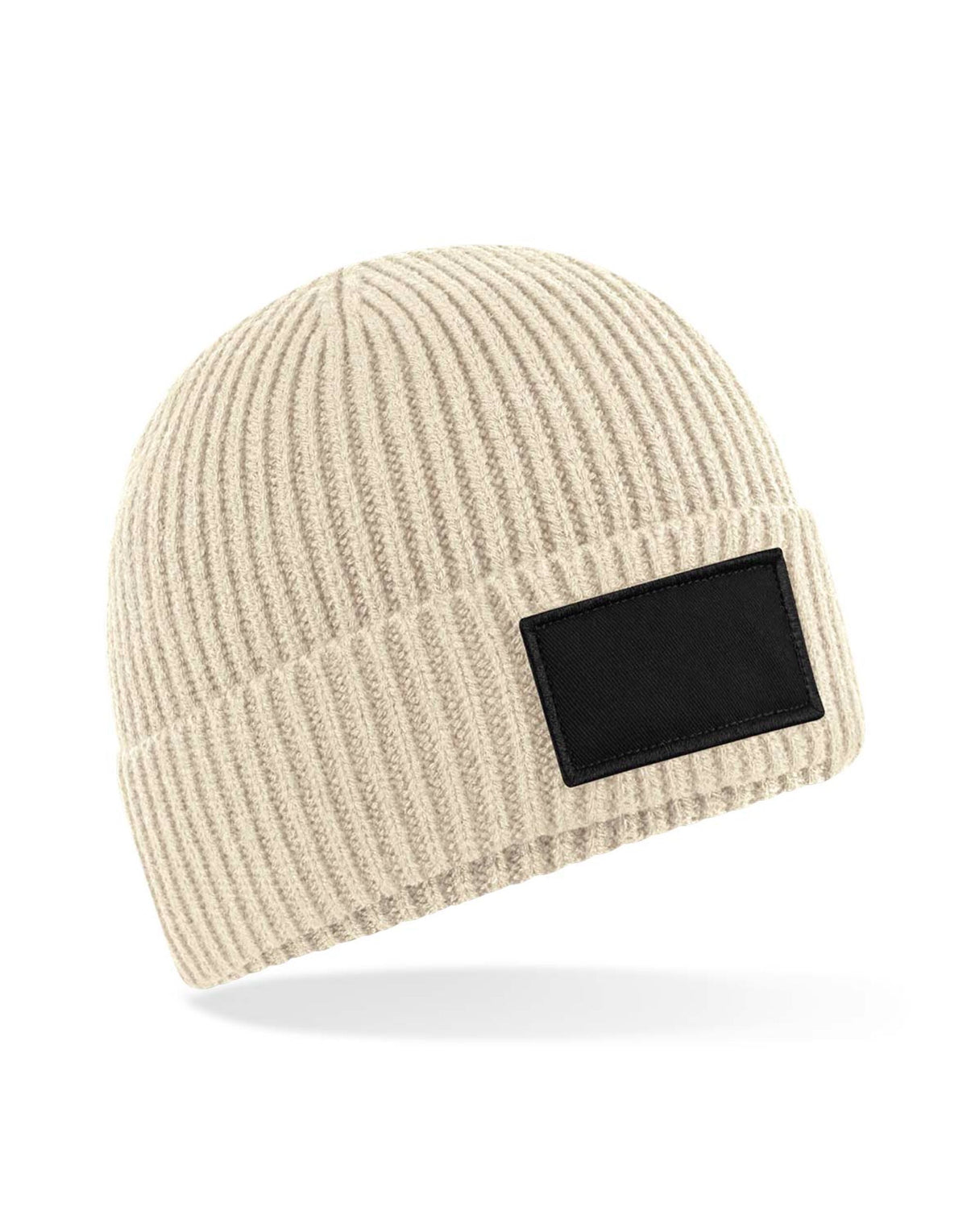 Beechfield B442R Fashion Patch Beanie - Oatmeal/ Black