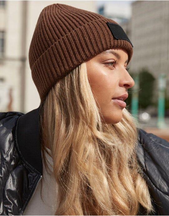 Beechfield B442R Fashion Patch Beanie - Walnut/Black