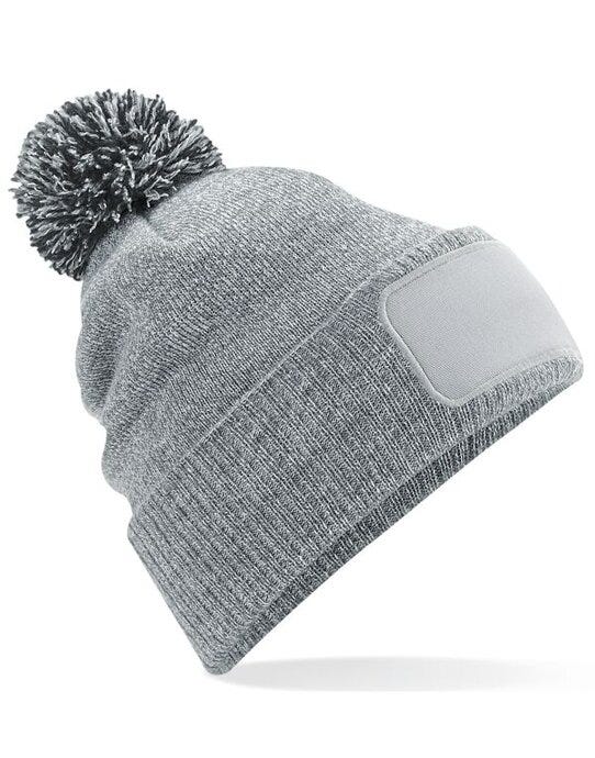 Beechfield B443 Snowstar® Patch Beanie - Heather Grey/black