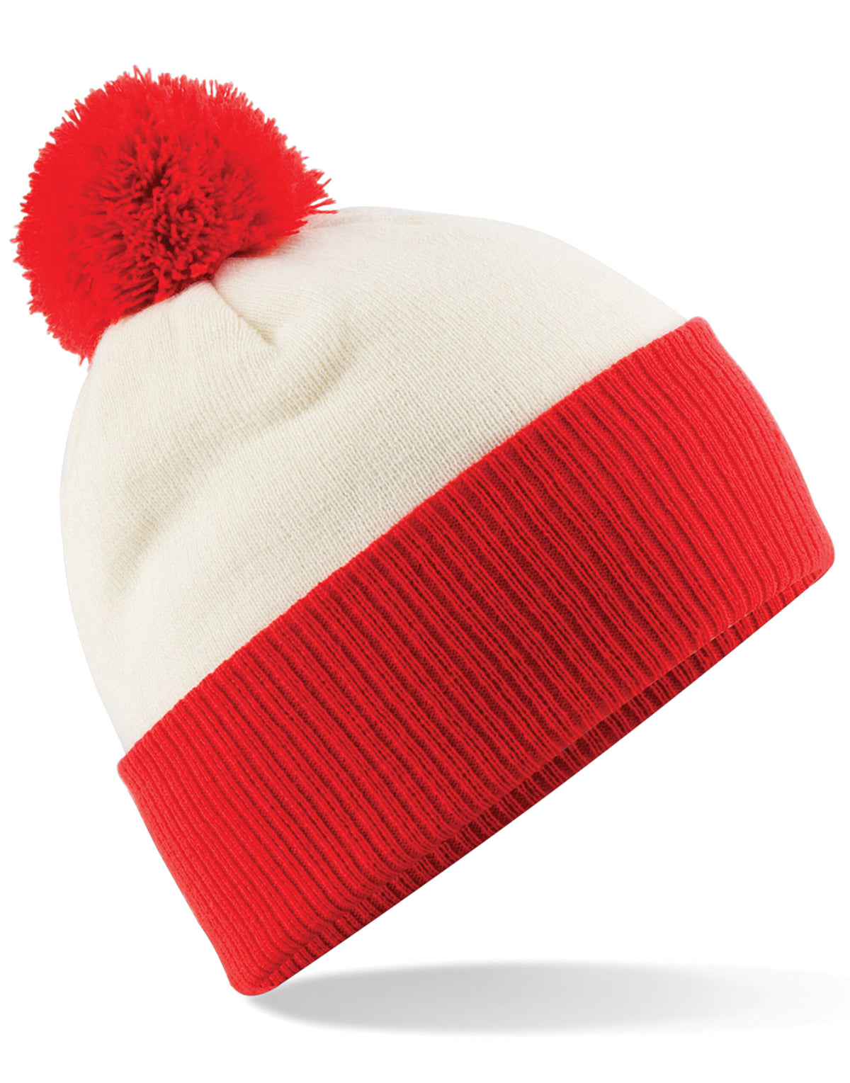 Beechfield B451 Snowstar® Two-Tone Beanie - Off White/ Bright Red