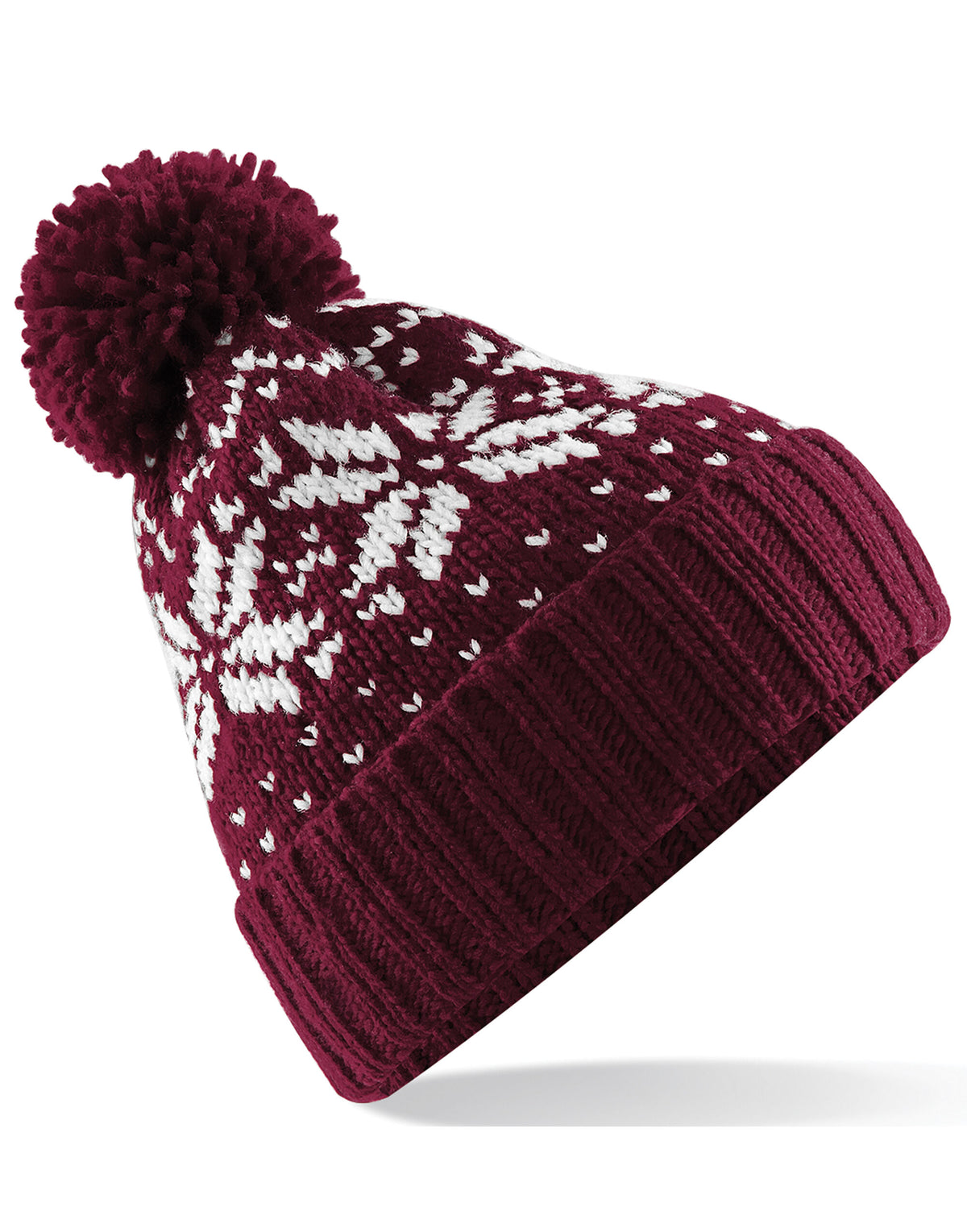 Beechfield B456 Fair Isle Snowstar® Beanie - Burgundy/White