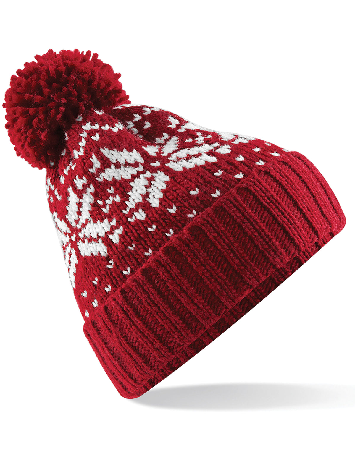 Beechfield B456 Fair Isle Snowstar® Beanie - Classic Red/White