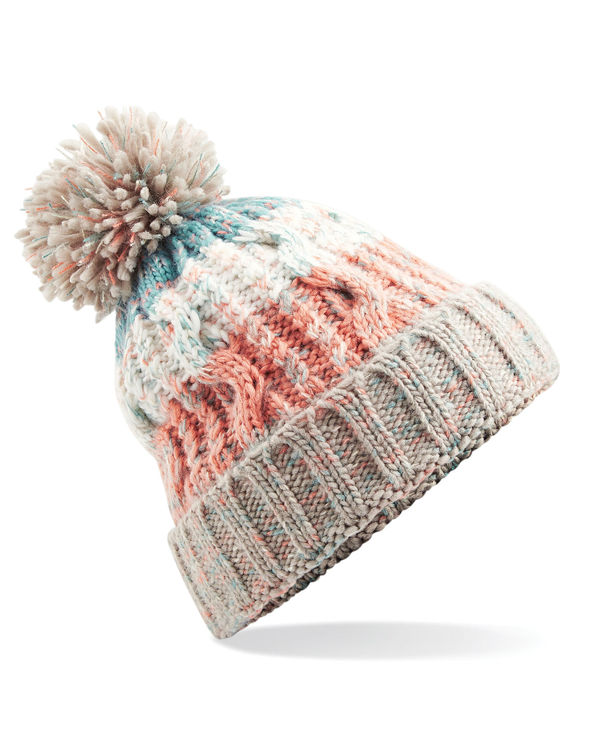 Beechfield B486 Corkscrew Pom Pom Beanie - Milkshake Mix