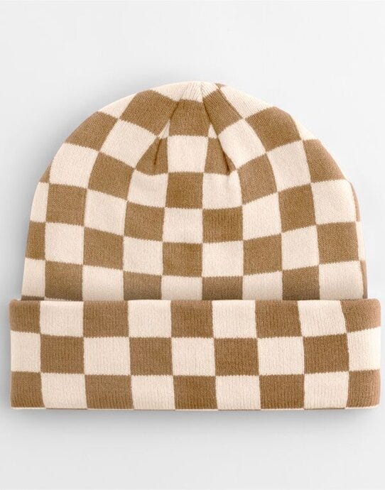 Beechfield B531 Checkerboard Beanie - Biscuit/Almond