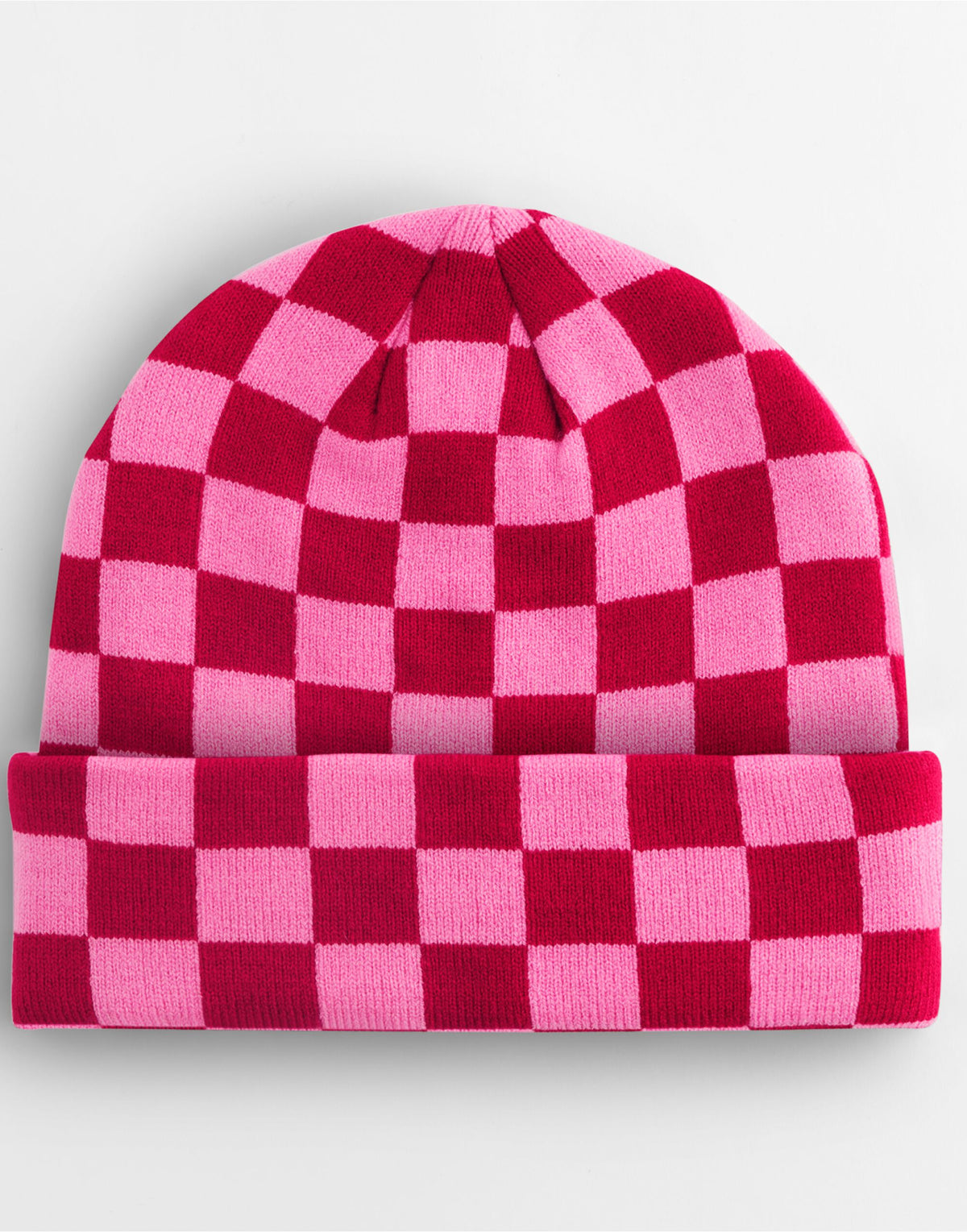 Beechfield B531 Checkerboard Beanie - Classic Red/True Pink