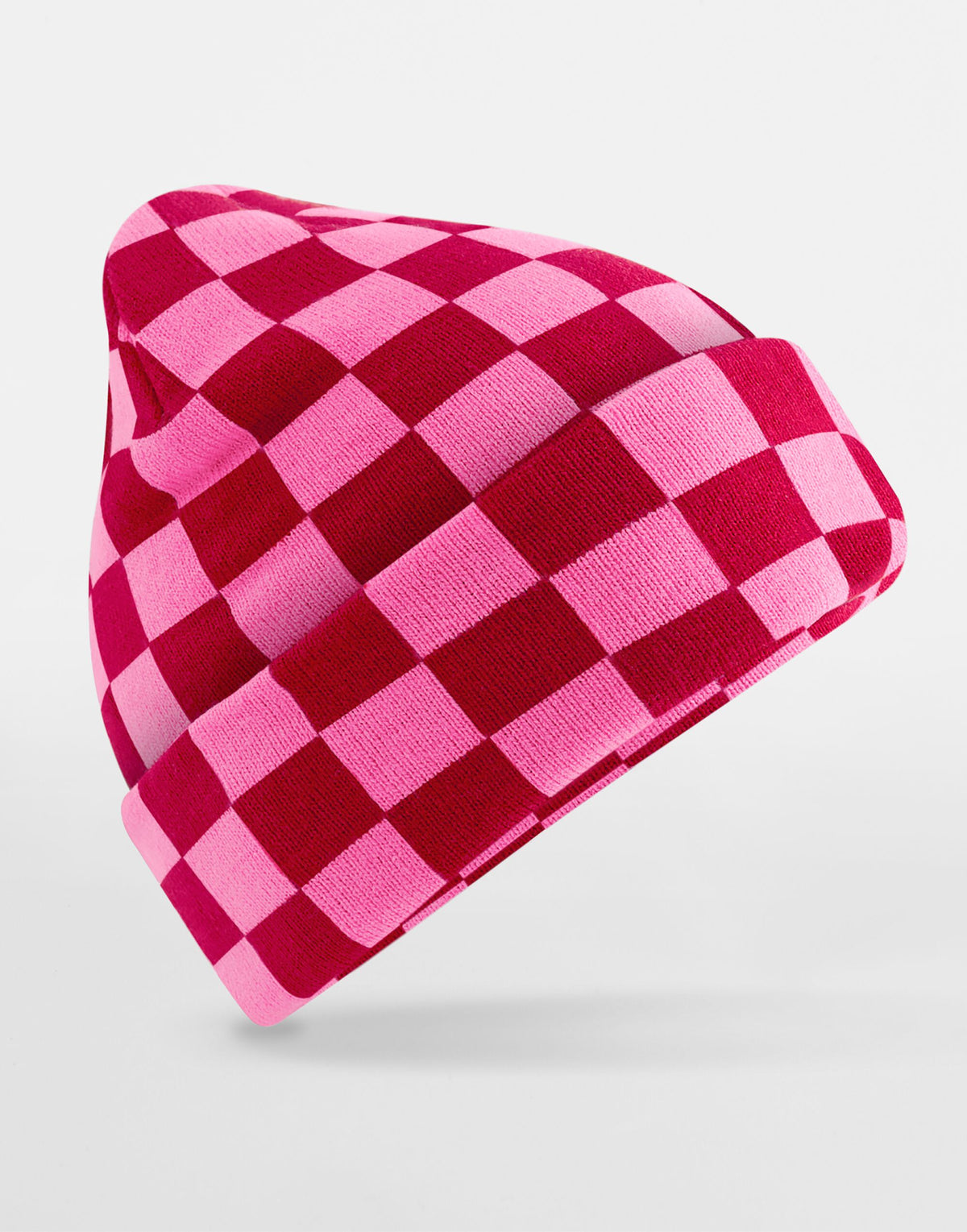 Beechfield B531 Checkerboard Beanie - Classic Red/True Pink