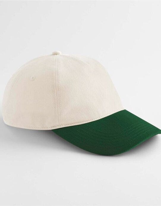 Beechfield B67 Contrast Peak Leisure Cap - Natural/Forest Green