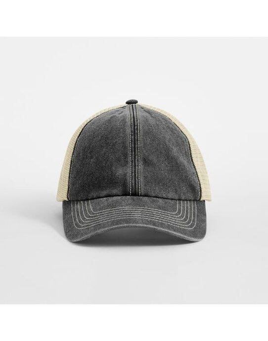 Beechfield B672 6 Panel Vintage Trucker - Vintage Black/Stone