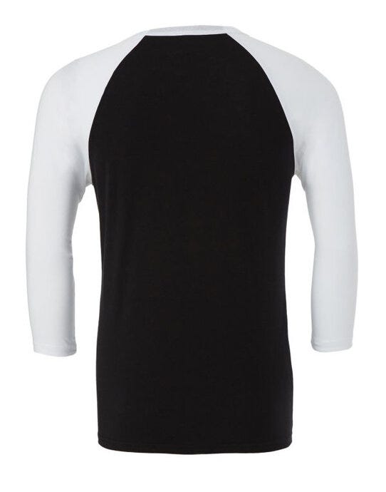 Bella + Canvas CA3200 Canvas Unisex 3/4 Sleeve Baseball Tee - Black/White
