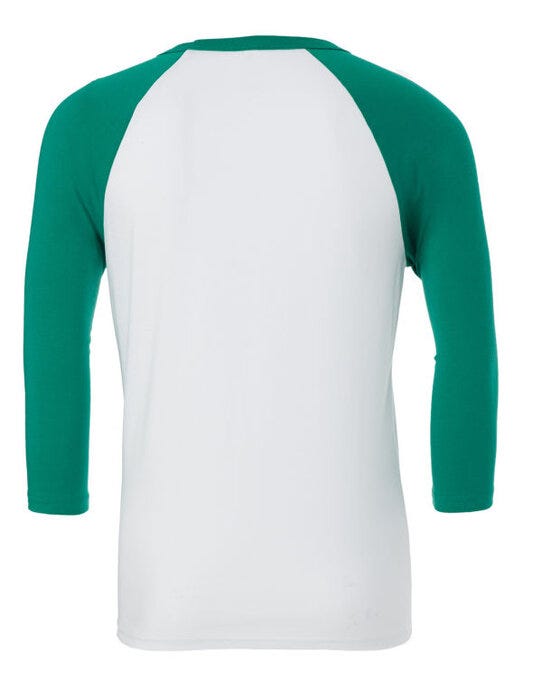 Bella + Canvas CA3200 Canvas Unisex 3/4 Sleeve Baseball Tee - White/Kelly Green