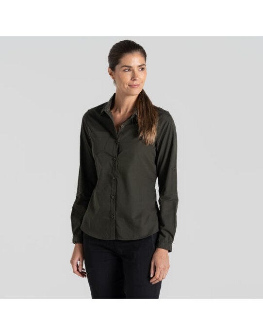 Craghoppers Expert CES002 Womens Kiwi LS Shirt - Dark Cedar Green