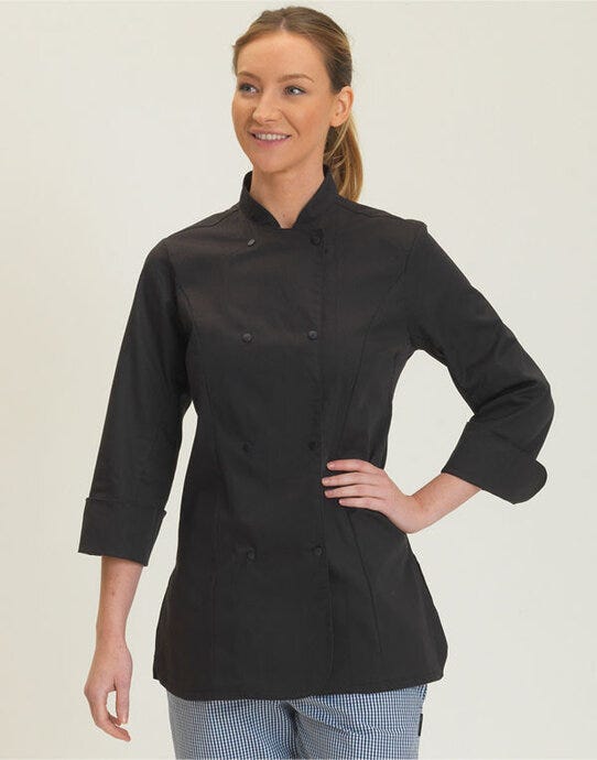 Dennys DD33L Ladies' LS Fitted Chef's Jacket - Black