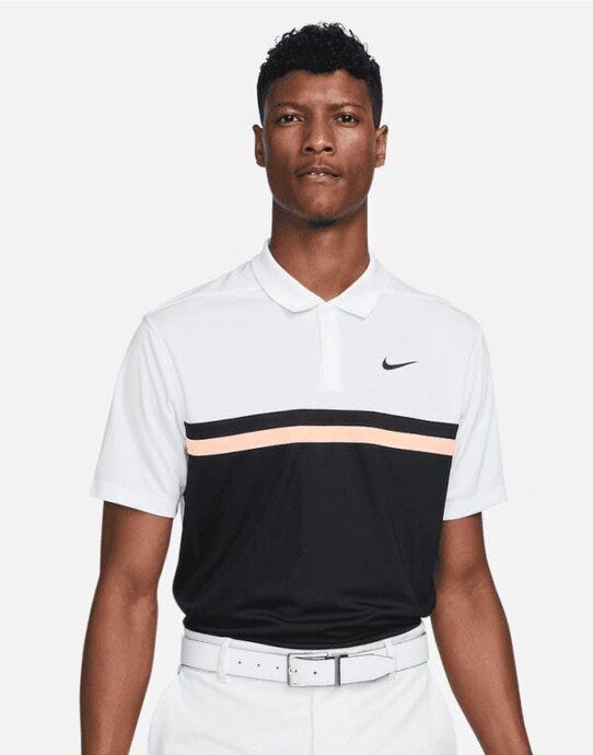Nike DH0845 Dri-FIT Victory Colourblock Polo - White/Black/Arctic Orange
