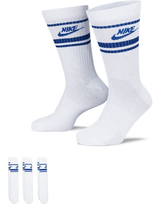 Nike DX5089 Everyday Crew Socks Stripes (3 PR) - White/Royal Blue