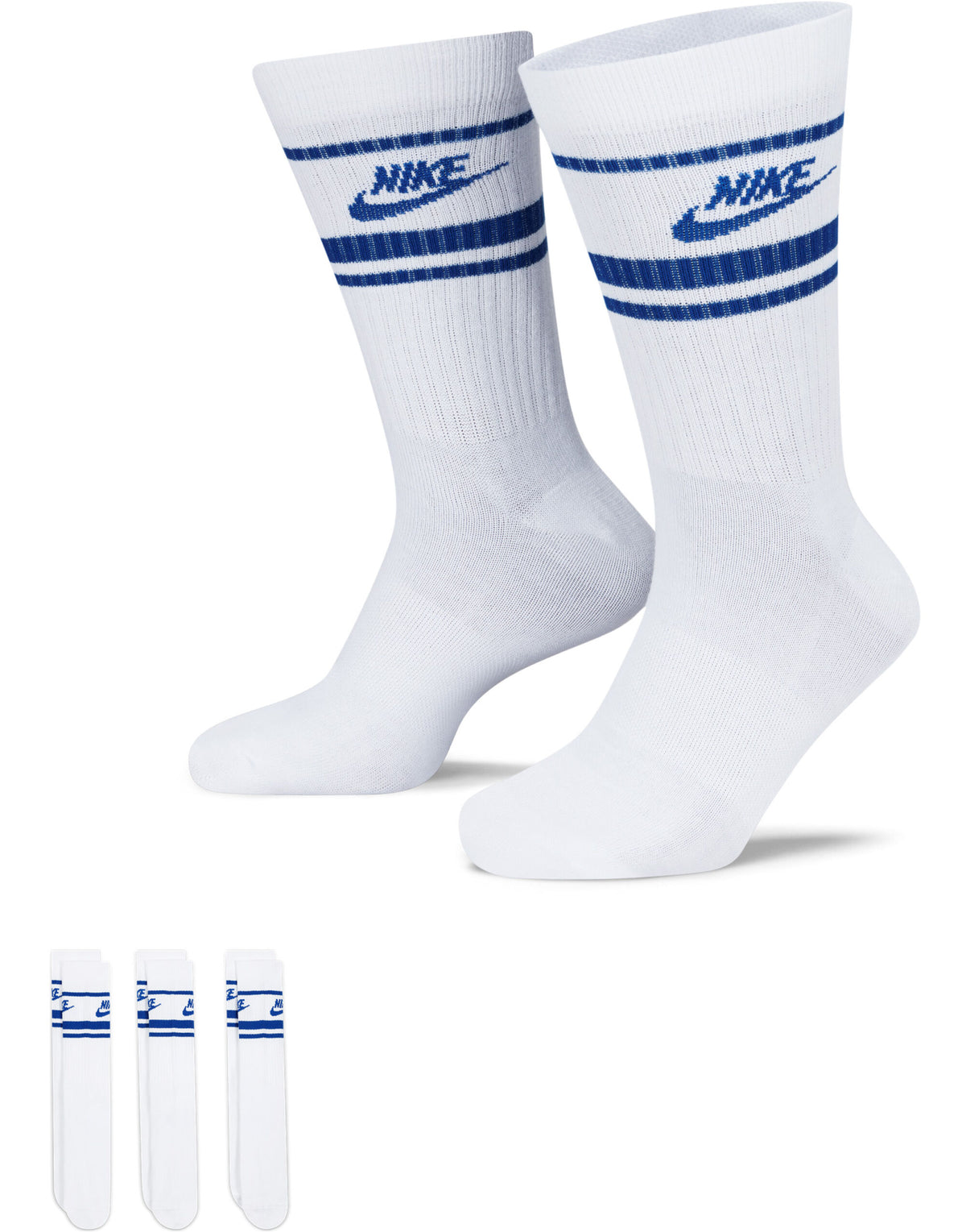 Nike DX5089 Everyday Crew Socks Stripes (3 PR) - White/Royal Blue