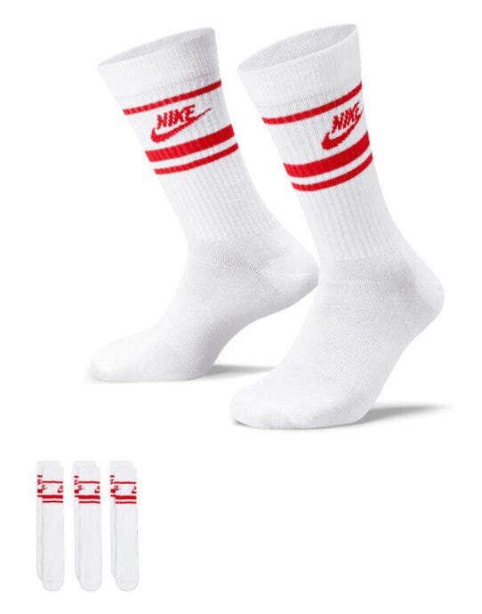 Nike DX5089 Everyday Crew Socks Stripes (3 PR) - White/Red