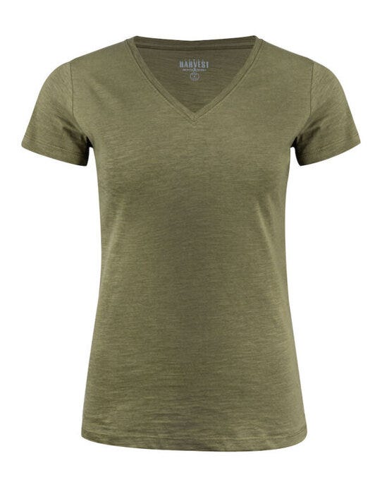 James Harvest HAR2124006 Whailford V-Neck Ladies T - Moss Green