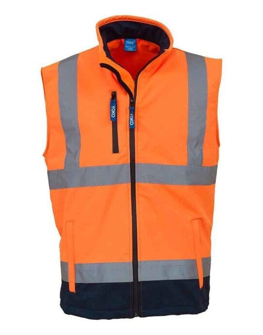 Yoko HV006 Hi Vis Softshell Bodywarmer - Hi Vis Orange/Navy