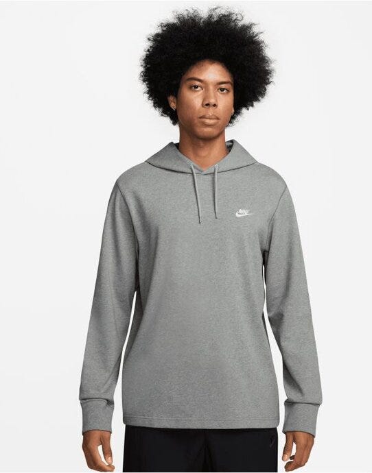 Nike HV1151 Club Knit Hoodie - Dark Grey Heather/White