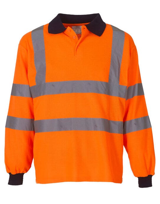 Yoko HVJ310-3M Hi-Vis 2 Band Long Sleeve Polo - Hi Vis Orange