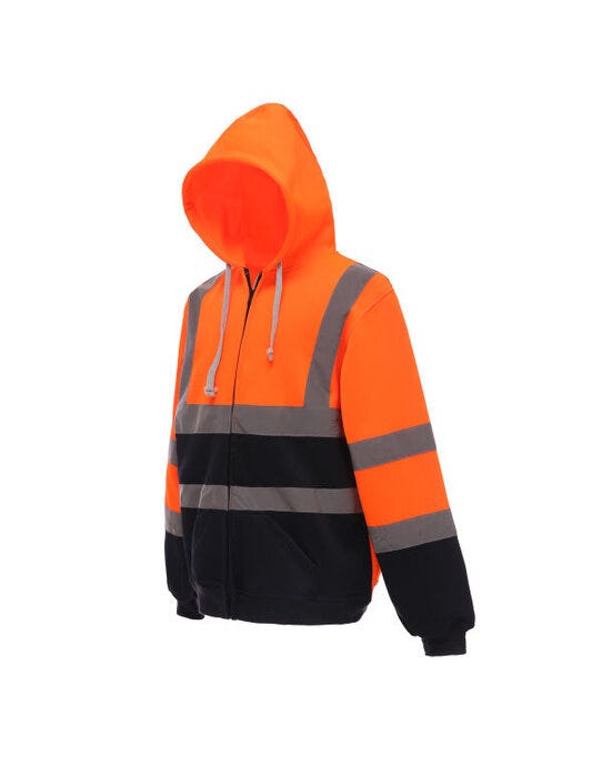 Yoko HVK07 Hi Vis Zipped Hoodie - Hi Vis Orange/Navy