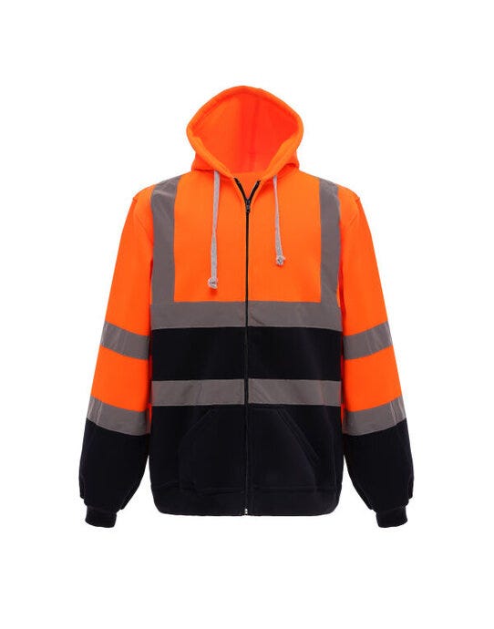 Yoko HVK07 Hi Vis Zipped Hoodie - Hi Vis Orange/Navy