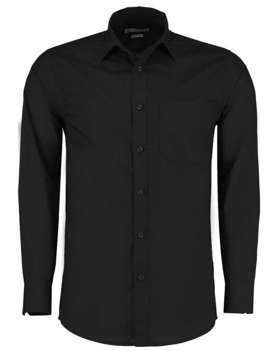 Kustom Kit KK142 Mens LS Tailored Poplin Shirt - Black