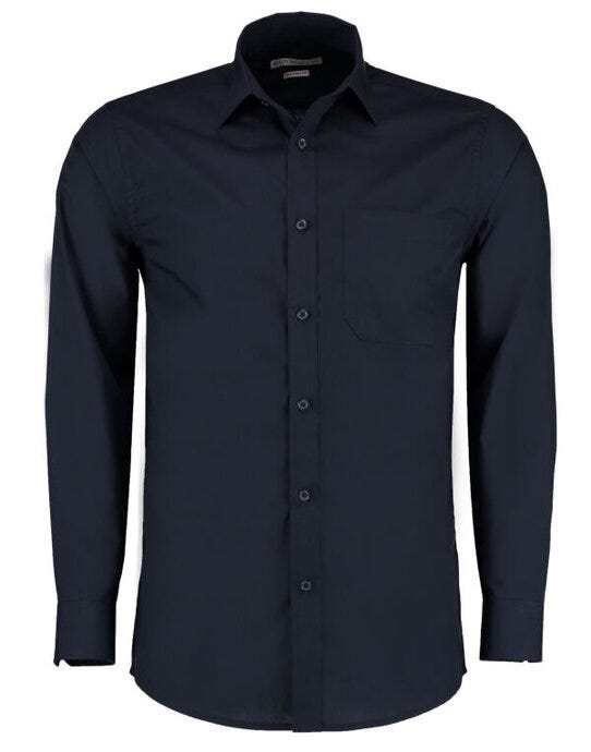 Kustom Kit KK142 Mens LS Tailored Poplin Shirt - Dark Navy
