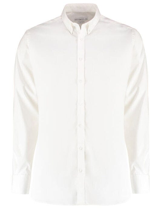 Kustom Kit KK182 Mens LS Stretch Oxford Shirt - White